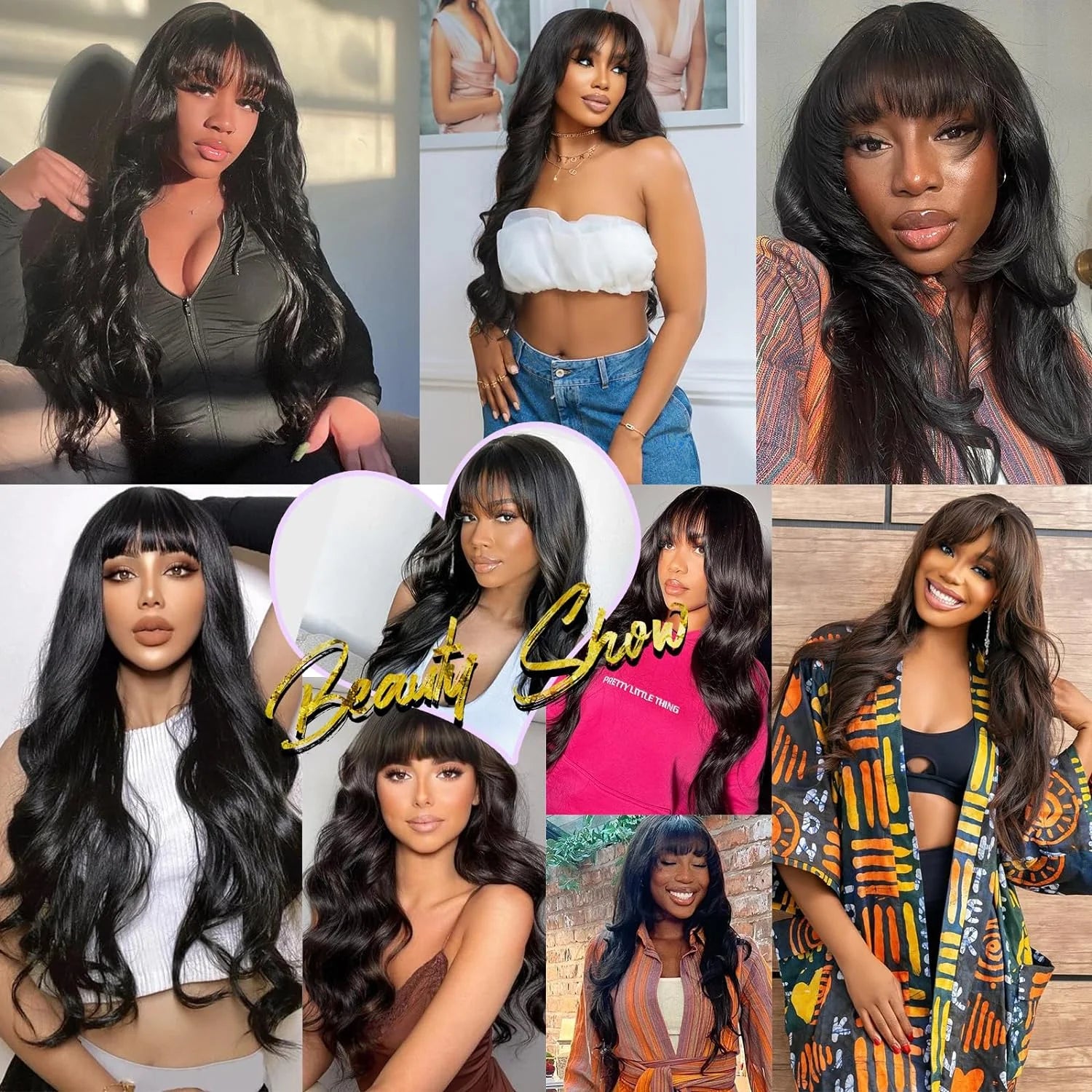 Body Wave Human Hair Wigs with Bangs Short Bob Wig with Bangs Glueless Brazilian Fringe Remy Full Machine Made Wig for Women 180